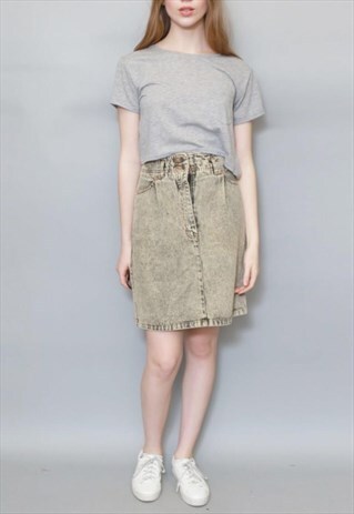 VINTAGE 1990'S LIGHT GREY ACID WASH DENIM MINI SKIRT