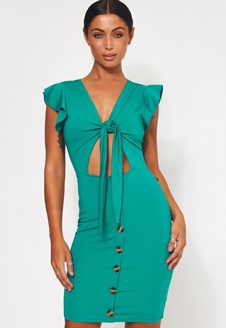 SHARLA GREEN TIE FRONT MIDI DRESS