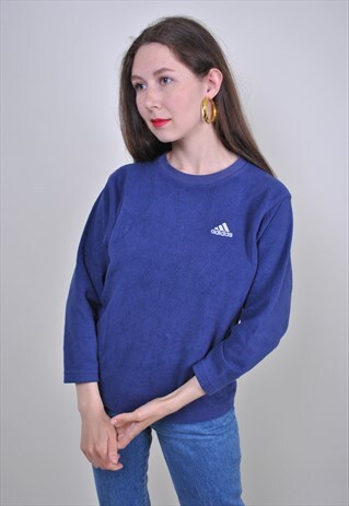 90S BLUE ADIDAS FLEECE SWEATSHIRT, OUTDOOR SPORT PULLOVER