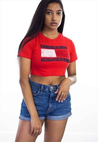 NEW REWORKED TOMMY HILFIGER CROP TOP LOGO 90S X 1.7
