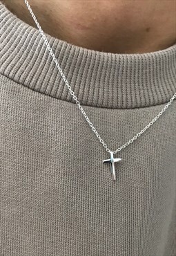 Popular style small cross pendant 18inch Sterling Silver
