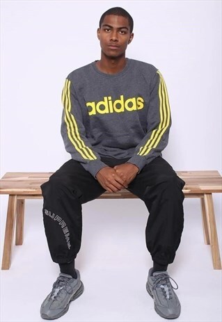VINTAGE ADIDAS BIG LOGO SWEATSHIRT GREY YELLOW