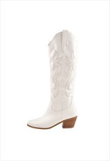 Cowboy Boots for Women Western Block Heel White