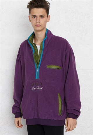 VINTAGE PURPLE BAD BOYS 1/4 ZIP FLEECE PULLOVER SWEATSHIRT