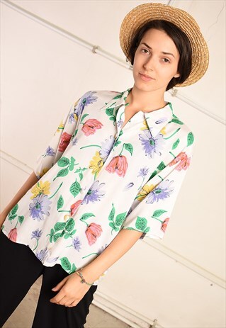 90'S RETRO FLORAL FESTIVAL PARIS CHIC SHIRT TOP