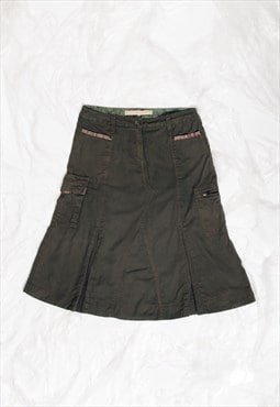 Vintage Y2K Cargo Midi Skirt in Mud Wash Khaki