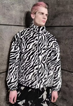 Zebra fleece jacket faux fur teddy bear bomber jacket white