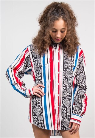 VINTAGE 90'S AZTEC STRIPE BOYFRIEND SHIRT