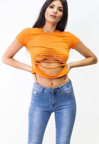 ORANGE SLASHED CROP TOP