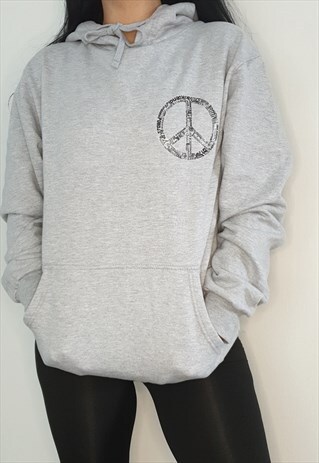 GREY PEACE SIGN GRAPHIC OVERSIZED HOODIE
