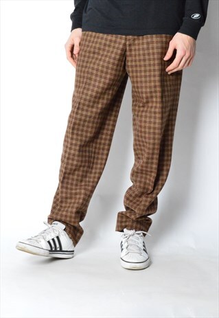 VINTAGE 90S BROWN CHECK WOOL BLEND PANTS