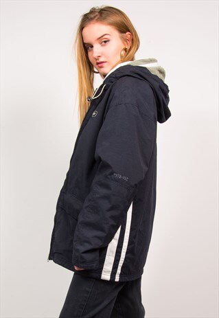 NIKE VINTAGE 90'S BLACK HOODED LIGHTLY PADDED COAT