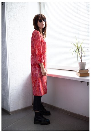 VINTAGE 70'S RED PATTERNED MIDI DRESS