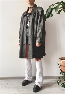 Vintage 90's Autumn Oversized Real Leather Midi Trench Coat