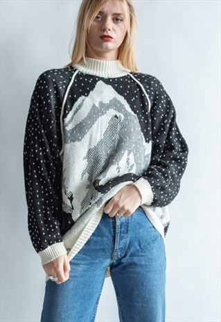 VINTAGE 80S WINTER ROLL NECK JUMPER IN NORDIC PATTERN