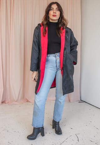 VINTAGE 90S BLACK PADDED COAT WITH PINK LINING