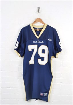 Vintage American Football Blue Devils Jersey Navy XXXL