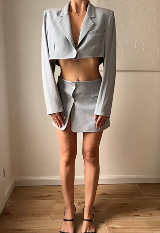 VINTAGE REWORKED MINI SKIRT AND CROPPED BLAZER SUIT SET