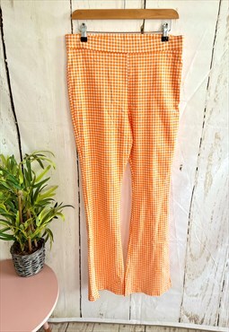 Vintage Orange Gingham Cottagecore Flared 90's Trousers
