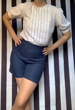 Vintage 50s style denim mini shorts, high waisted, Large