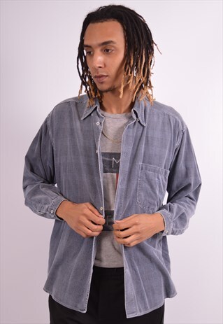 ARMANI JEANS MENS VINTAGE CORDUROY SHIRT MEDIUM GREY 90S