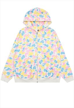 Devil horn hood retro camouflage pullover in pastel pink