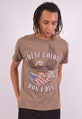 MENS VINTAGE T-SHIRT TOP MEDIUM BROWN 90S