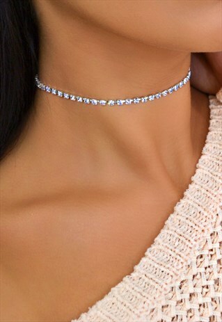 VERITY LILAC HANDMADE DIAMANTE CHOKER NECKLACE RHINESTONES
