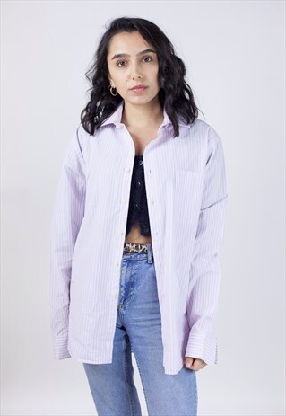 VINTAGE 90'S CK BY CALVIN KLEIN PURPLE/WHITE STRIPED SHIRT