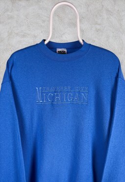 Vintage Michigan Blue Embroidered Sweatshirt Large