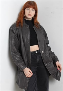 Vintage 1980's Oversize Leather Jacket Grey 