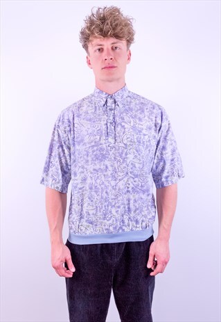 VINTAGE CRAZY PRINT PATTERNED PULLOVER SHORT SLEEVE SHIRT