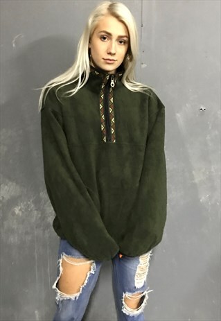 VINTAGE WOOLRICH FLEECE JUMPER SWEATER M 10 KHAKI GREEN