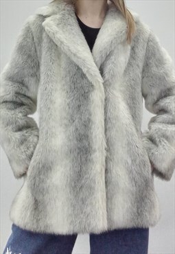 80's Vintage Glenn Models Faux Fur Coat Grey
