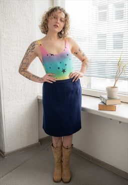 Vintage 80's Navy Wool Mini Skirt