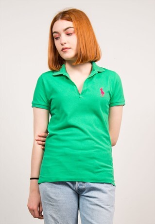 GREEN RALPH LAUREN OPEN COLLAR POLO T-SHIRT