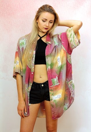 1980S VINTAGE KIMONO COTTON OVERSIZED BOYFRIEND SHIRT