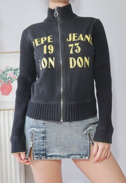 vintage y2k black zip up tracksuit jacket