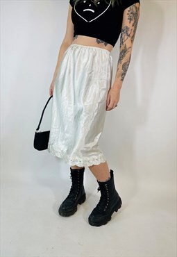 Vintage 90s 00s Y2K Grunge Satin Lace Midi Skirt