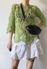 Vintage Y2K 00s crochet top in light green