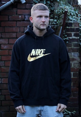 VINTAGE BLACK AND GOLD NIKE HOODIE LARGE