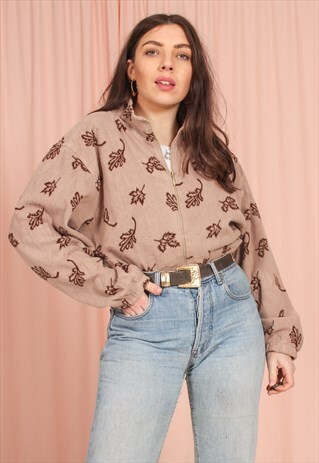 VINTAGE 90S ZIP FLEECE IN LEAF PRINT