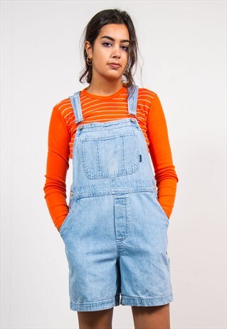 90'S VINTAGE LIGHT BLUE DENIM SHORT DUNGAREES