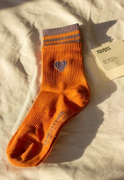 Orange Double Layer Effect Heart Motif Stripe Socks