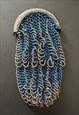 20'S VINTAGE BLUE CROCHET SILVER METAL BEADED COIN PURSE