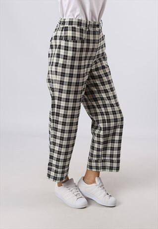 HIGH WAISTED TROUSERS TARTAN CHECKED WIDE LEG UK 12 (6AF)