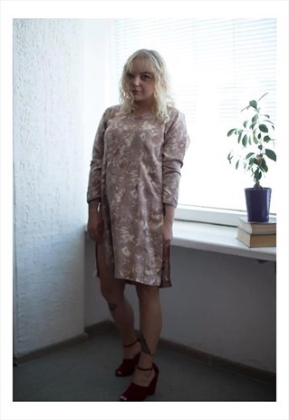 VINTAGE 90'S LIGHT BROWN PASTEL ROSE PATTERNED DRESS