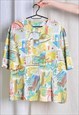 VINTAGE 70S COLOURFUL ART EGYPT FACE PRINT SHIRT