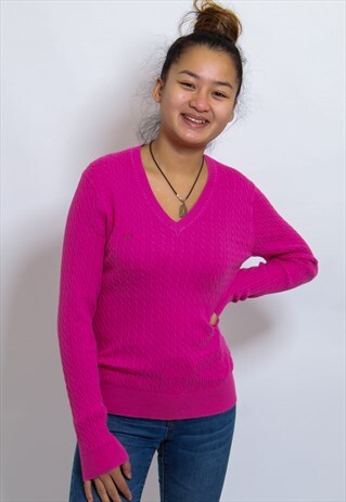 VINTAGE TOMMY HILFIGER CABLE KNIT SWEATSHIRT IN PINK SMALL