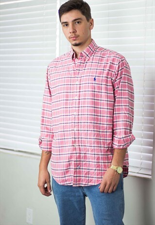 VINTAGE POLO RALPH LAUREN SHIRT CHECKED LOGO 90S L 12.1